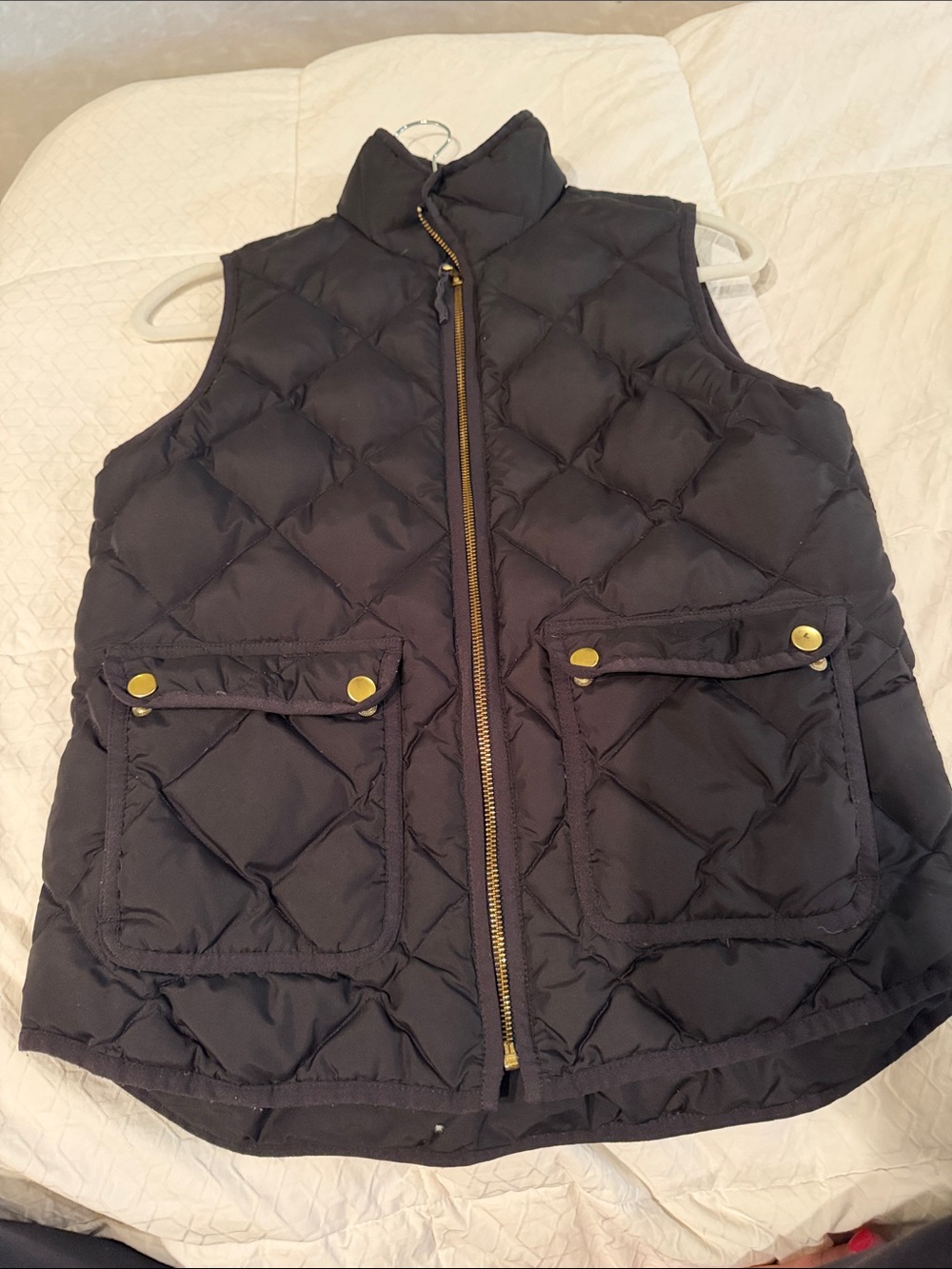J. Crew Navy Quilted Puffer Vest with Gold Zipper